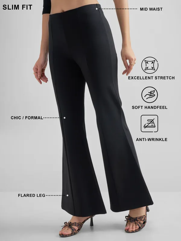 Tokyo Talkies Women Black Solid Bootcut Regular Trouser