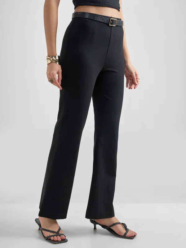 Tokyo Talkies Women Black Solid Bootcut Regular Trouser