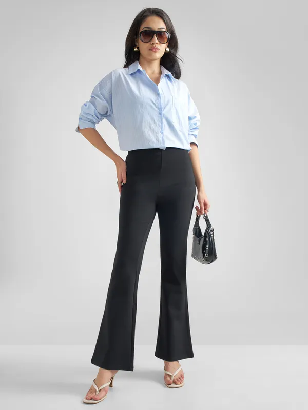 Tokyo Talkies Women Black Solid Bootcut Regular Trouser