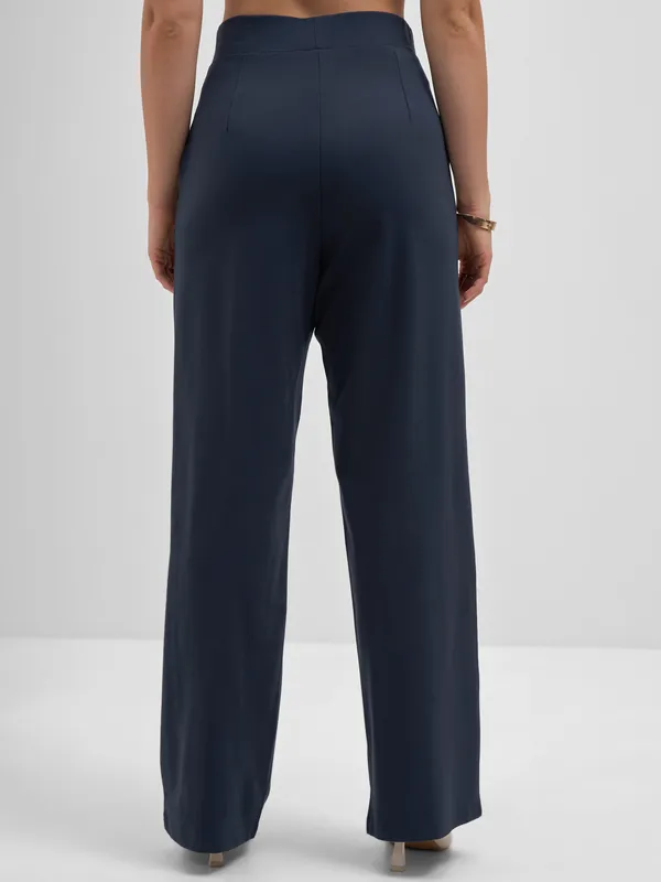 Tokyo Talkies Women Navy Blue Solid Straight Fit Regular Trouser