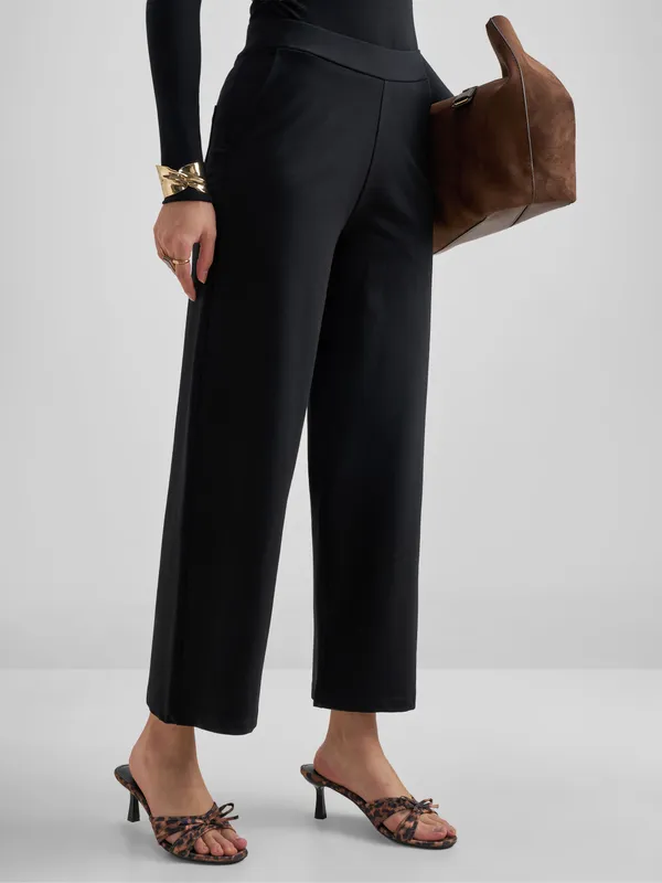 Tokyo Talkies Women Black Solid Wide Leg Regular Trouser