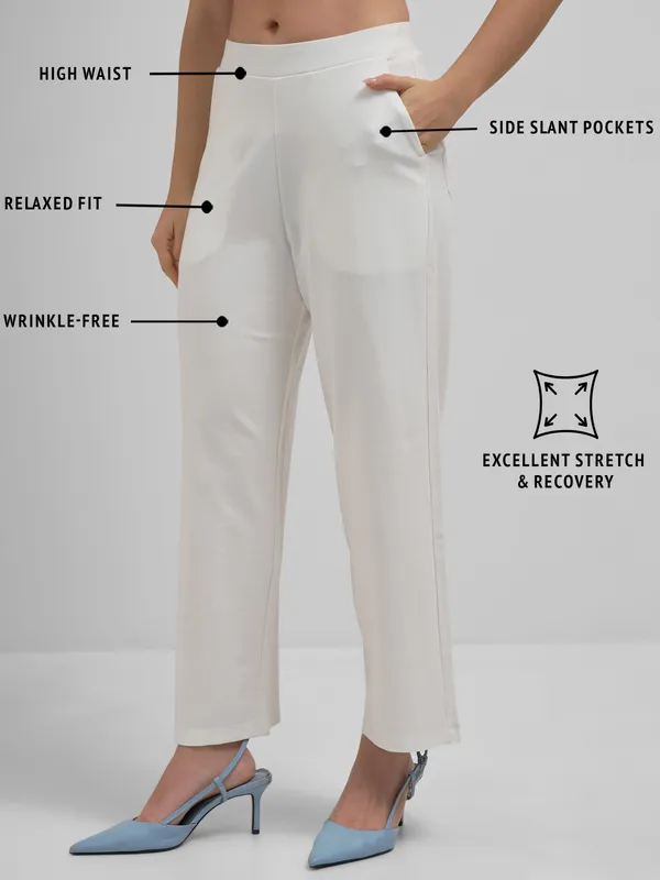 Tokyo Talkies Women White Solid Wide Leg Regular Trouser
