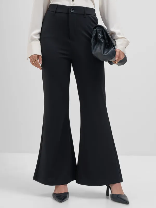 Tokyo Talkies Women Black Solid Bootcut Regular Trouser