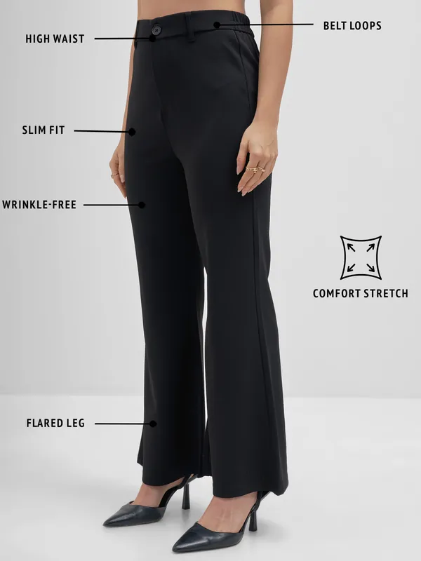 Tokyo Talkies Women Black Solid Bootcut Regular Trouser