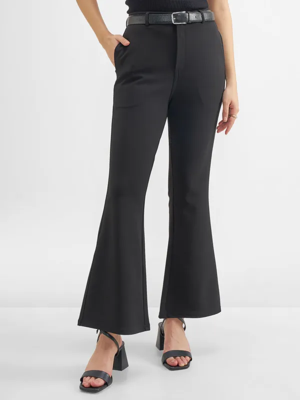 Tokyo Talkies Women Black Solid Bootcut Regular Trouser