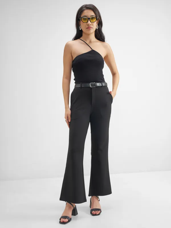 Tokyo Talkies Women Black Solid Bootcut Regular Trouser