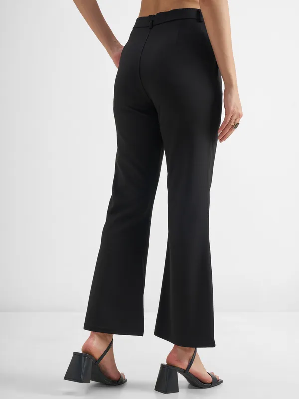 Tokyo Talkies Women Black Solid Bootcut Regular Trouser