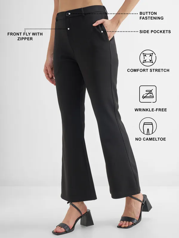 Tokyo Talkies Women Black Solid Bootcut Regular Trouser