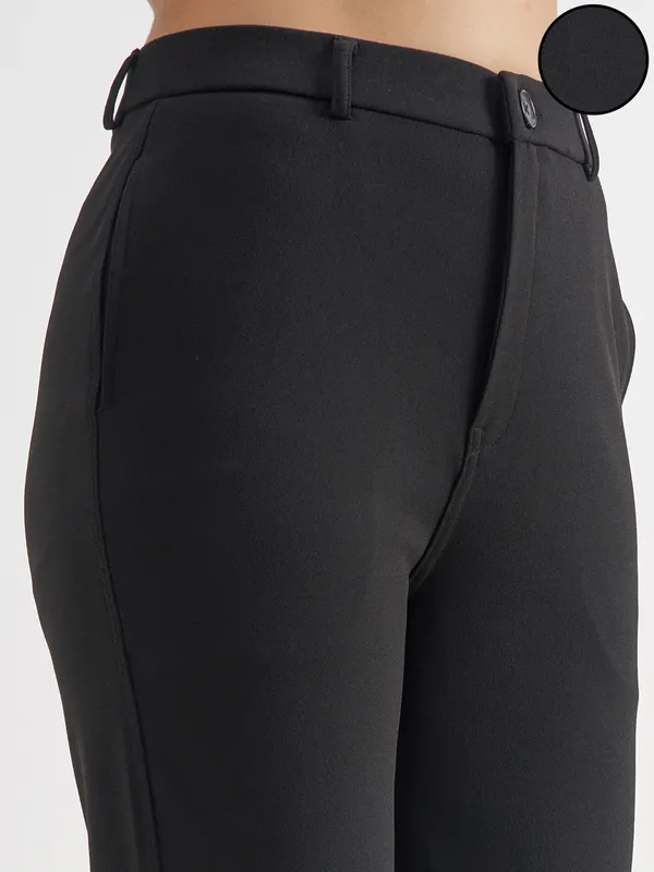 Tokyo Talkies Women Black Solid Bootcut Regular Trouser