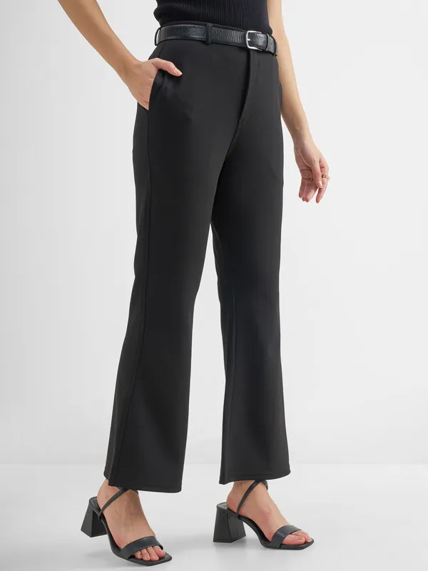 Tokyo Talkies Women Black Solid Bootcut Regular Trouser