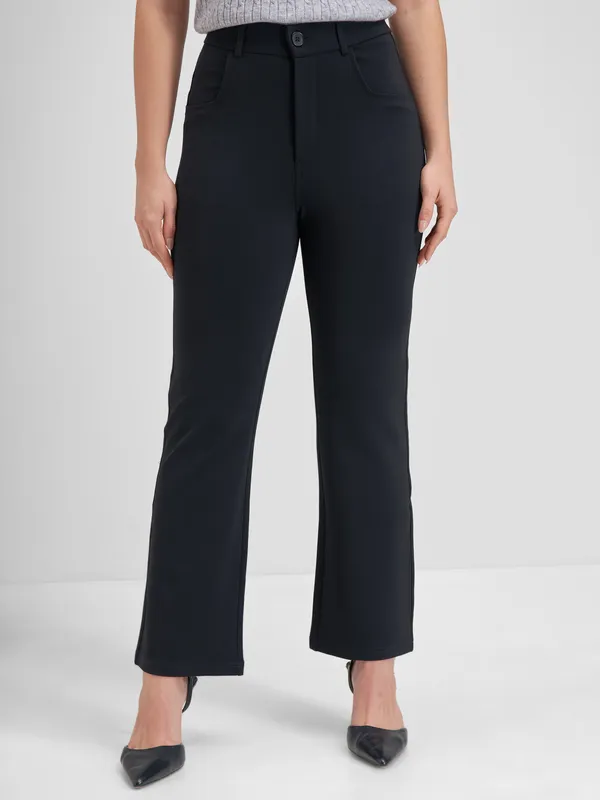 Tokyo Talkies Women Black Solid Bootcut Regular Trouser