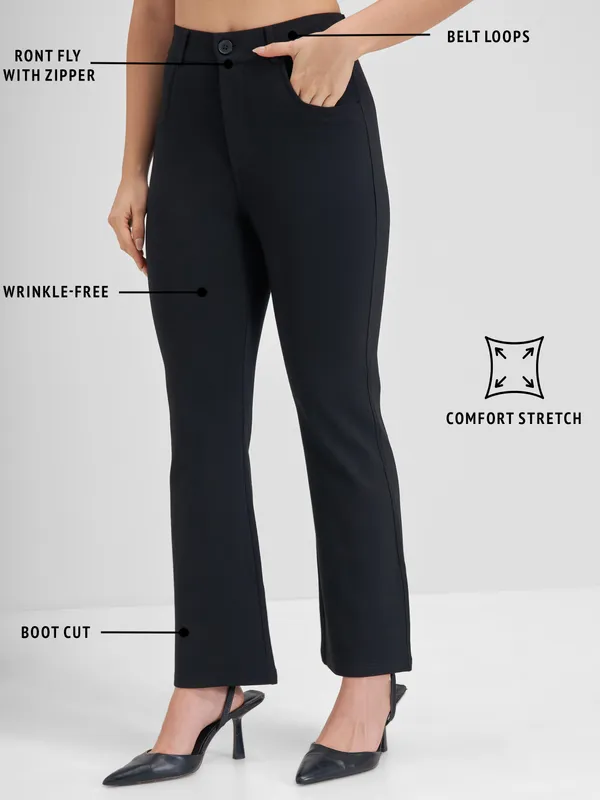 Tokyo Talkies Women Black Solid Bootcut Regular Trouser