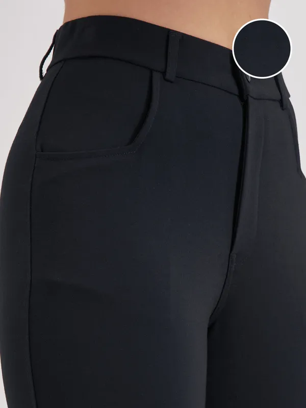 Tokyo Talkies Women Black Solid Bootcut Regular Trouser