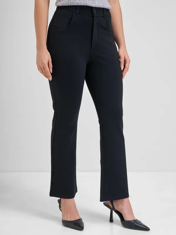 Tokyo Talkies Women Black Solid Bootcut Regular Trouser