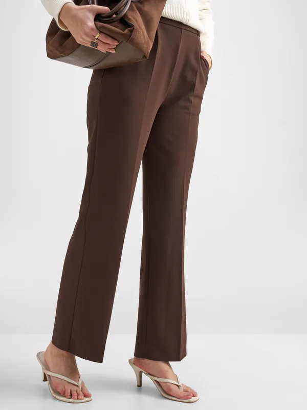 Tokyo Talkies Women Brown Solid Wide Leg Regular Trouser