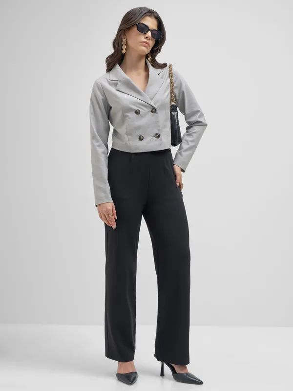 Tokyo Talkies Women Black Solid Straight Fit Regular Trouser