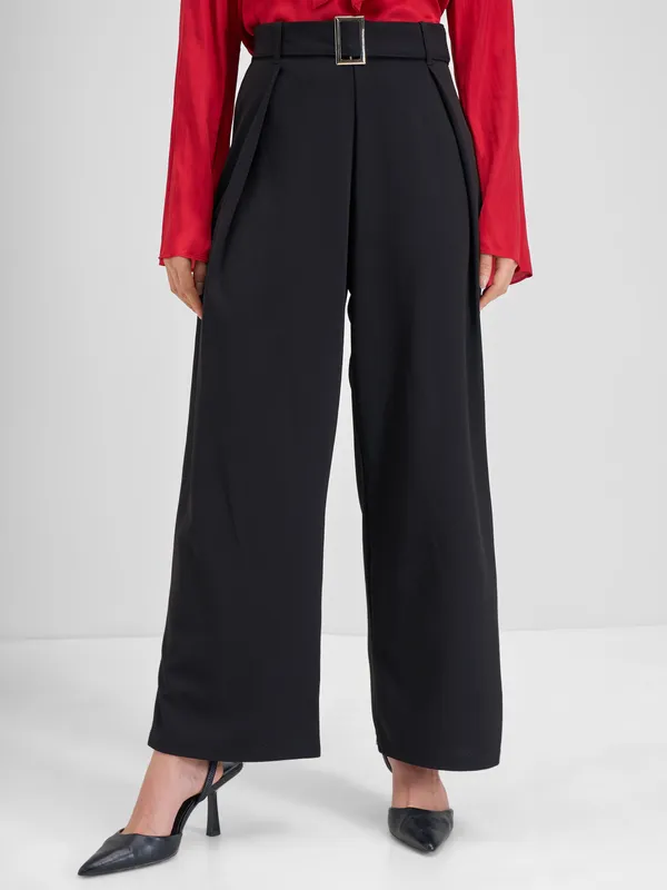 Tokyo Talkies Women Black Solid Wide Leg Regular Trouser
