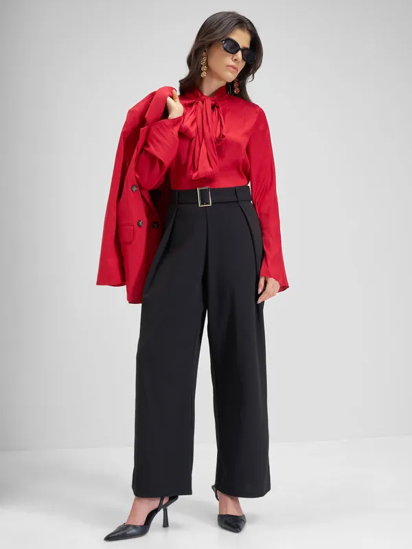 Tokyo Talkies Women Black Solid Wide Leg Regular Trouser