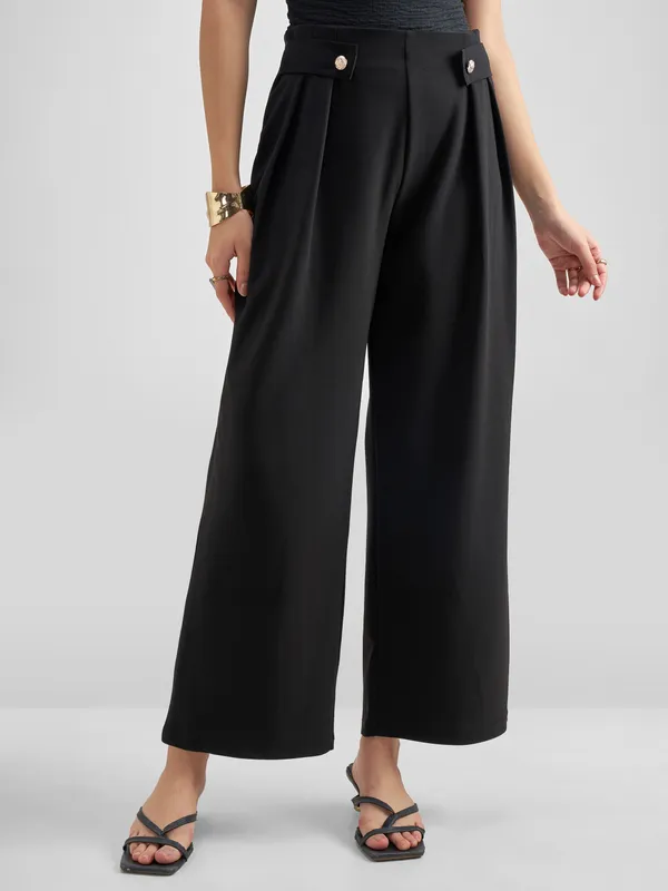 Tokyo Talkies Women Black Solid Wide Leg Regular Trouser