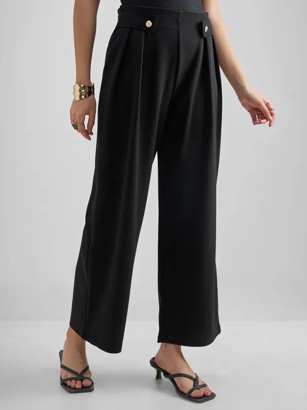 Tokyo Talkies Women Black Solid Wide Leg Regular Trouser