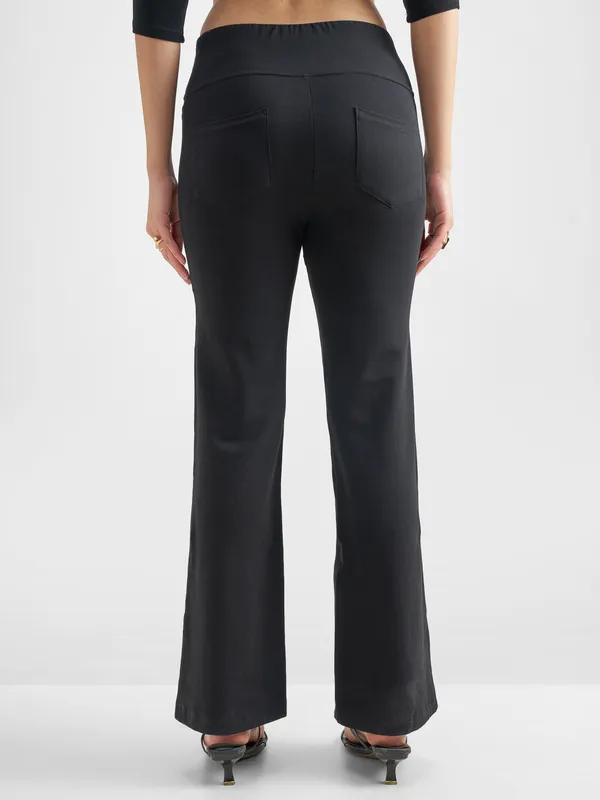 Tokyo Talkies Women Black Solid Bootcut Regular Trouser