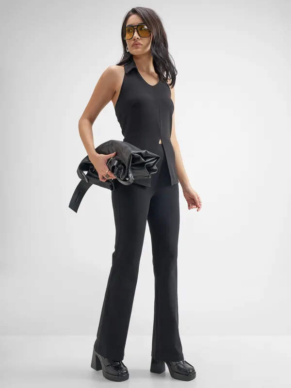 Tokyo Talkies Women Black Solid Bootcut Regular Trouser