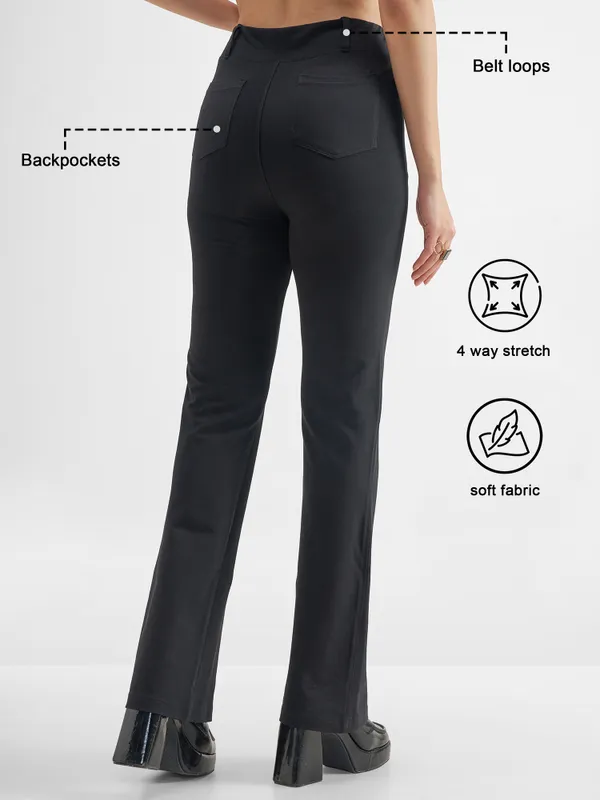 Tokyo Talkies Women Black Solid Bootcut Regular Trouser