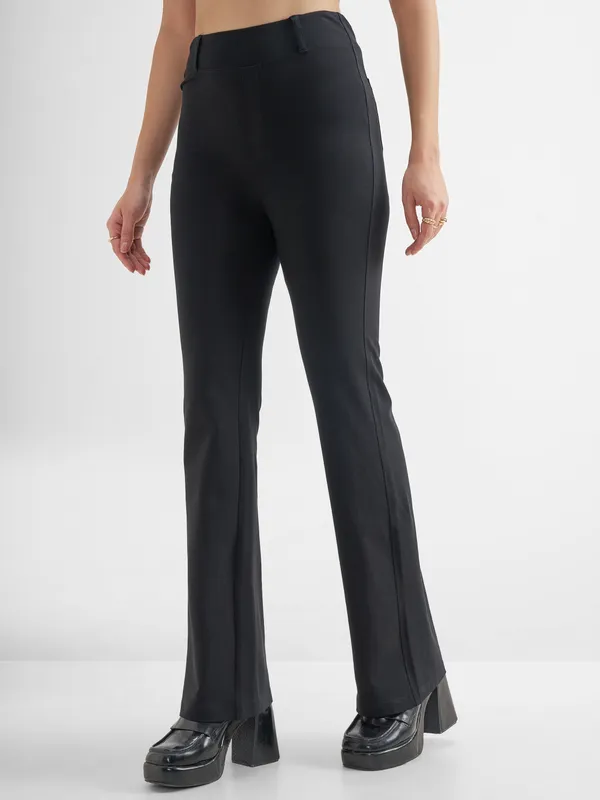 Tokyo Talkies Women Black Solid Bootcut Regular Trouser