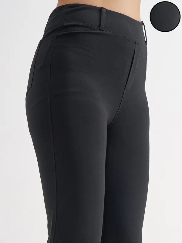 Tokyo Talkies Women Black Solid Bootcut Regular Trouser