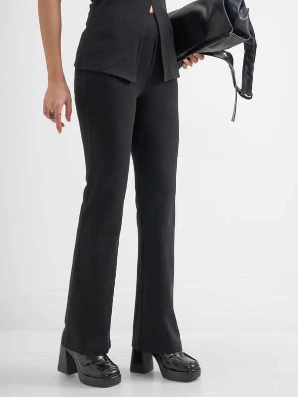 Tokyo Talkies Women Black Solid Bootcut Regular Trouser