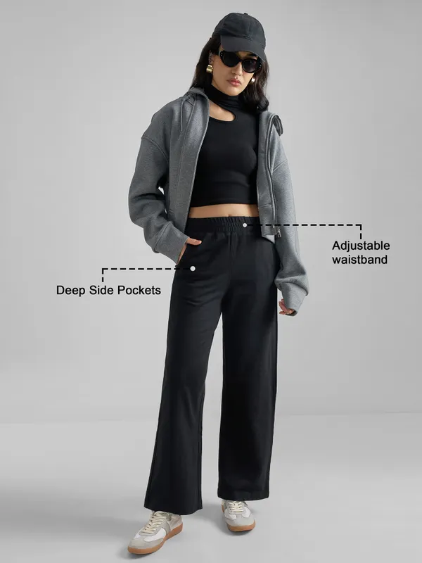 Tokyo Talkies Women Black Solid Wide Leg Regular Trouser