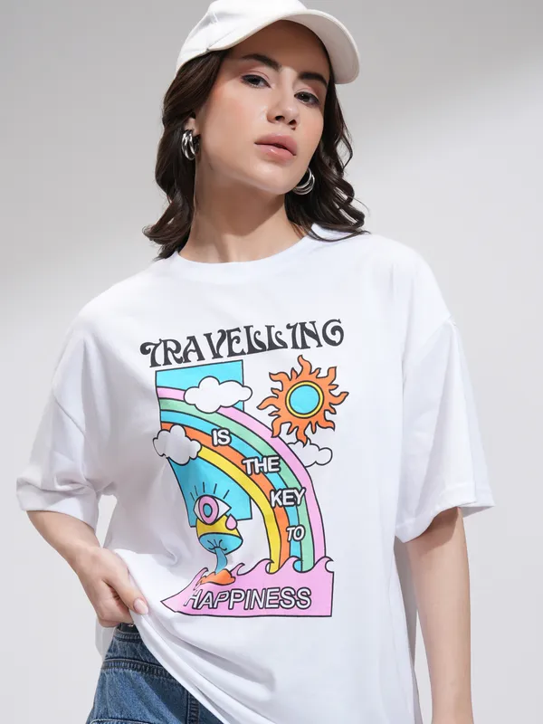  Tokyo Talkies Women White Printed Round Neck T-Shirts