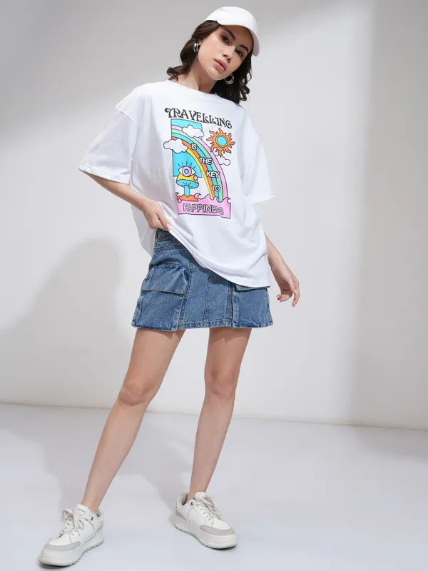  Tokyo Talkies Women White Printed Round Neck T-Shirts