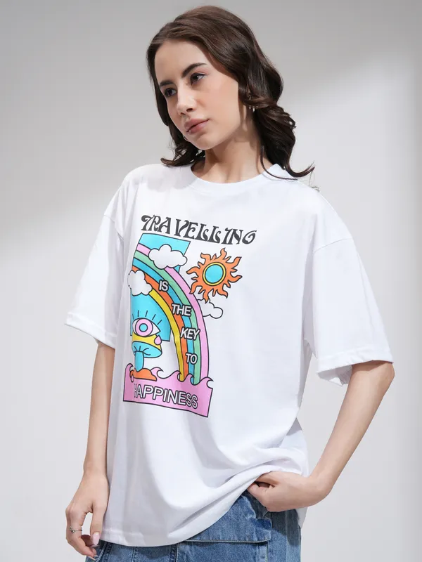  Tokyo Talkies Women White Printed Round Neck T-Shirts