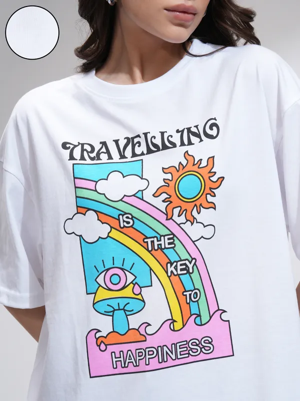  Tokyo Talkies Women White Printed Round Neck T-Shirts