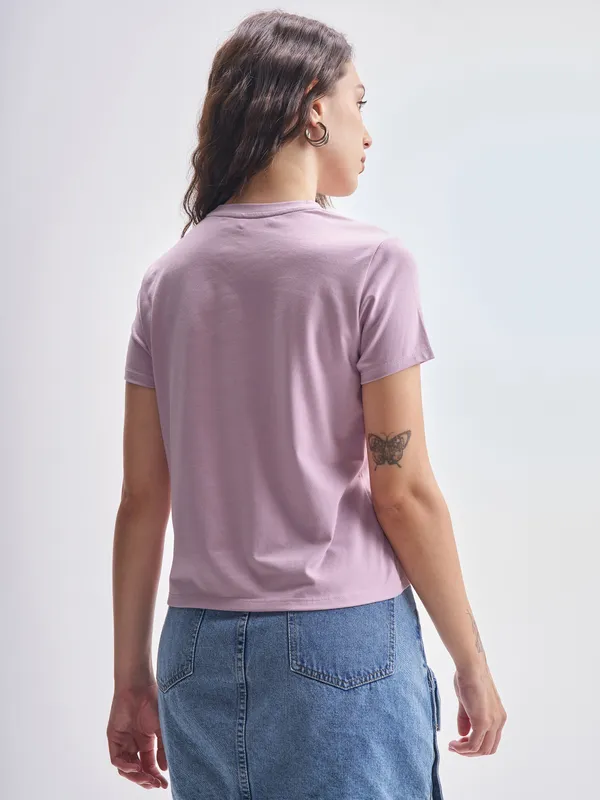 Tokyo Talkies Women Purple Solid Round Neck T-Shirt