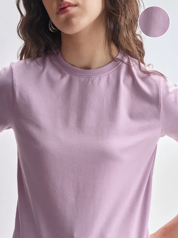 Tokyo Talkies Women Purple Solid Round Neck T-Shirt