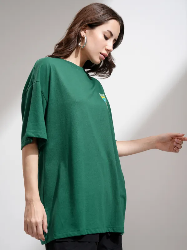 Tokyo Talkies Women Green Printed Oversized Fit T-Shirt
