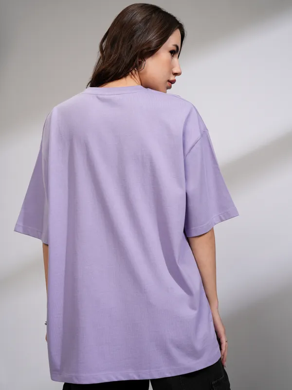 Tokyo Talkies Women Purple Printed Round Neck Oversized Fit T-Shirt