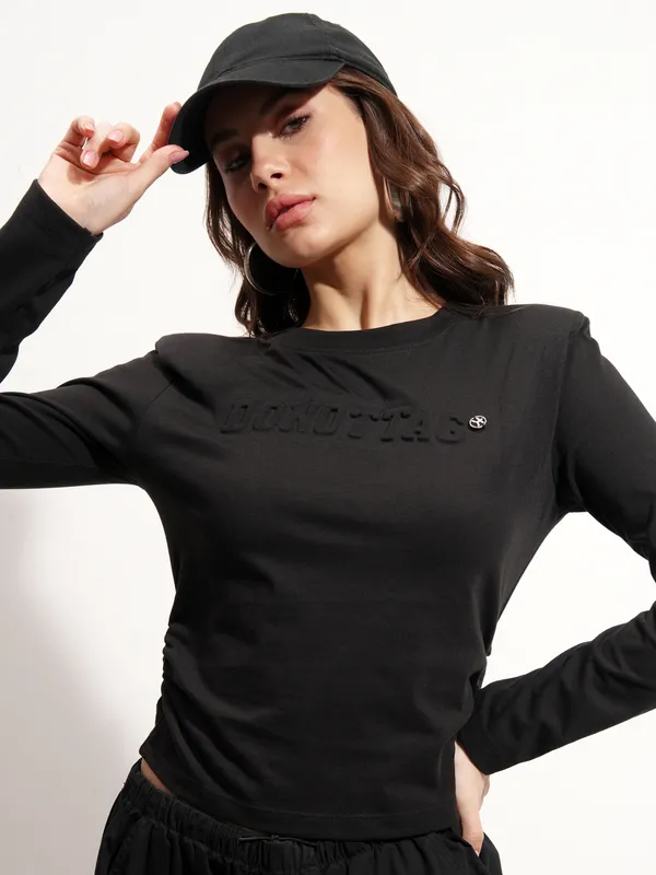 Tokyo Talkies Women Black Printed Round Neck Oversized Fit T-Shirt