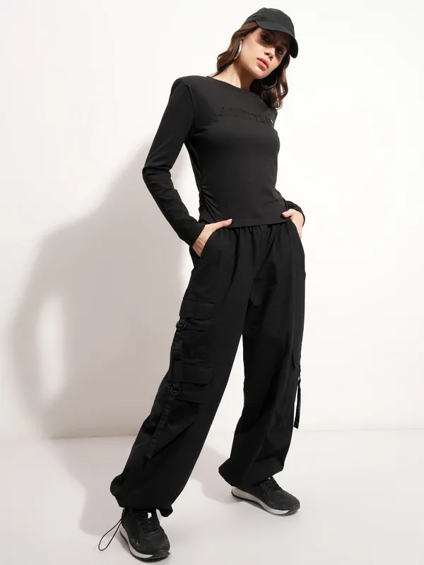 Tokyo Talkies Women Black Printed Round Neck Oversized Fit T-Shirt