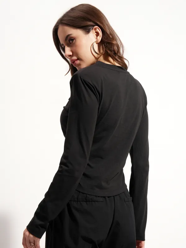 Tokyo Talkies Women Black Printed Round Neck Oversized Fit T-Shirt