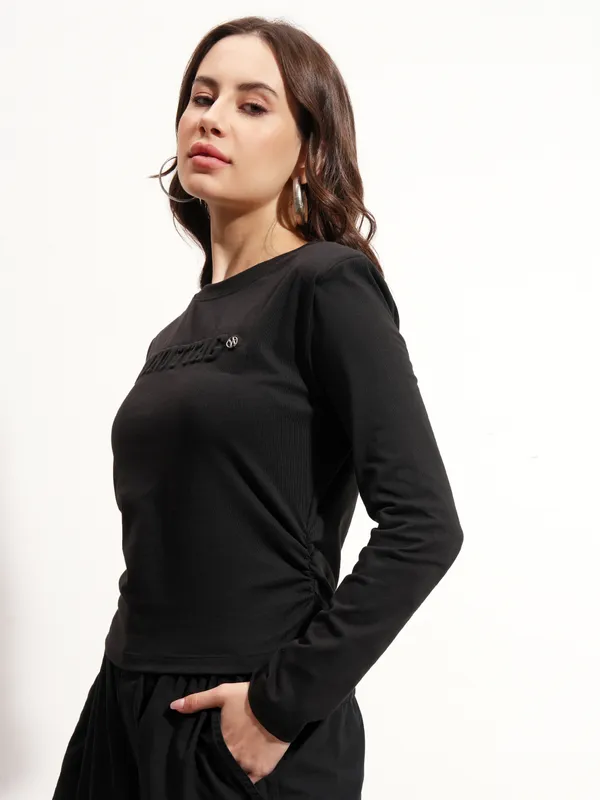 Tokyo Talkies Women Black Printed Round Neck Oversized Fit T-Shirt