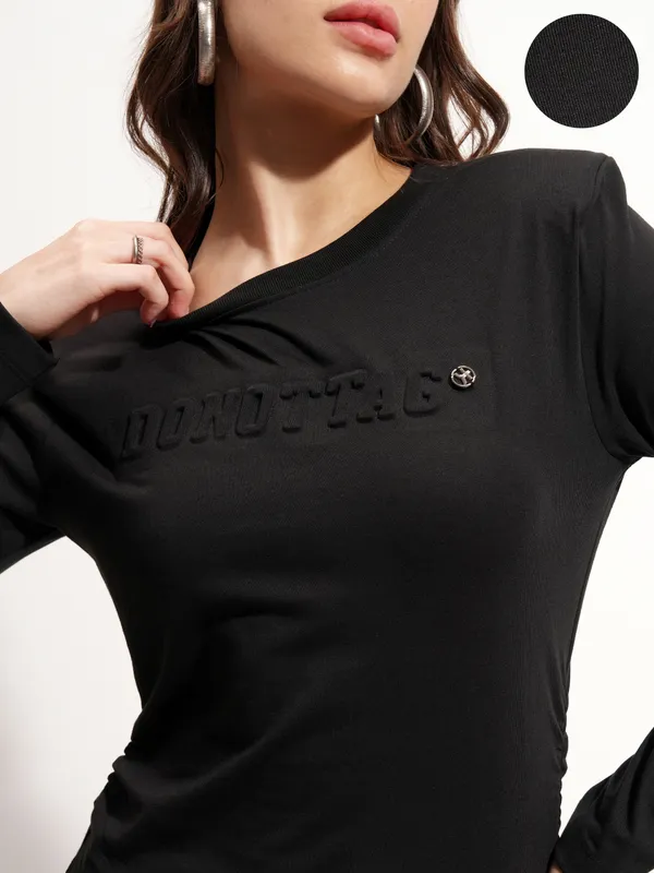 Tokyo Talkies Women Black Printed Round Neck Oversized Fit T-Shirt