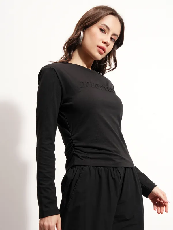 Tokyo Talkies Women Black Printed Round Neck Oversized Fit T-Shirt