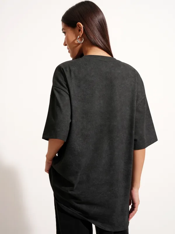 Tokyo Talkies Women Black Printed Round Neck Oversized Fit T-Shirt