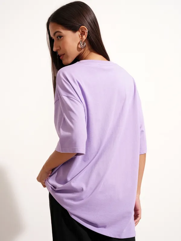 Tokyo Talkies Women Purple Printed Round Neck Oversized Fit T-Shirt