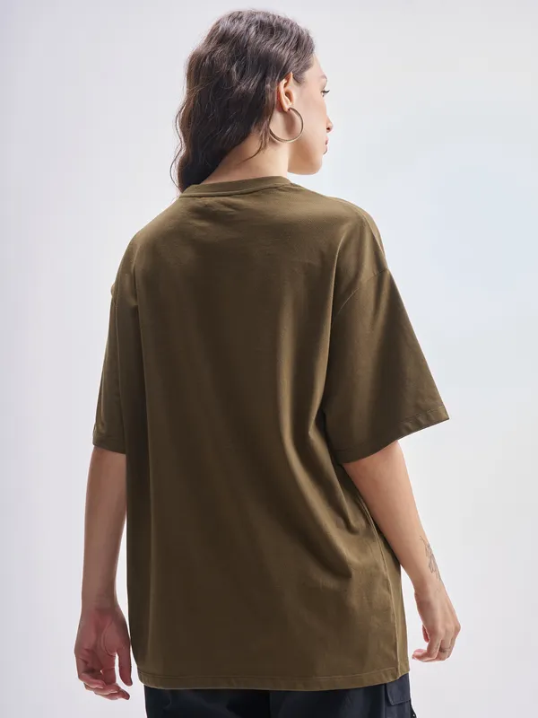 Tokyo Talkies Women Brown Printed Round Neck Oversized Fit T-Shirts