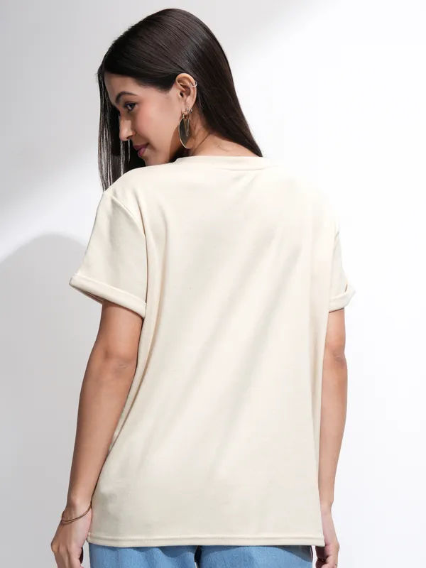 Tokyo Talkies Women Beige Printed Round Neck T-Shirt