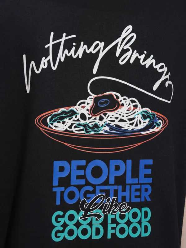 Tokyo Talkies Women Black Printed Round Neck Oversized Fit T-Shirt